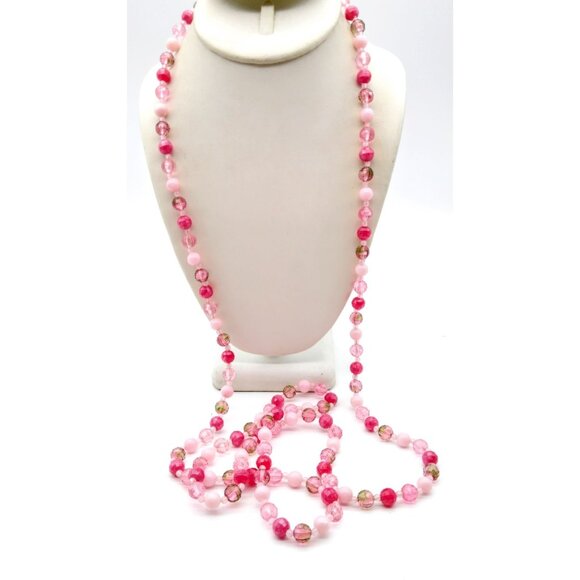 Passion for Pink Beaded Necklace, Barbiecore Pastel Vintage Strand, Flapper Leng - Picture 1 of 4